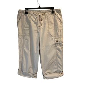 London Jean 100% Cotton Chino Roll Up Crop Pants Size 12 Khaki Drawstring